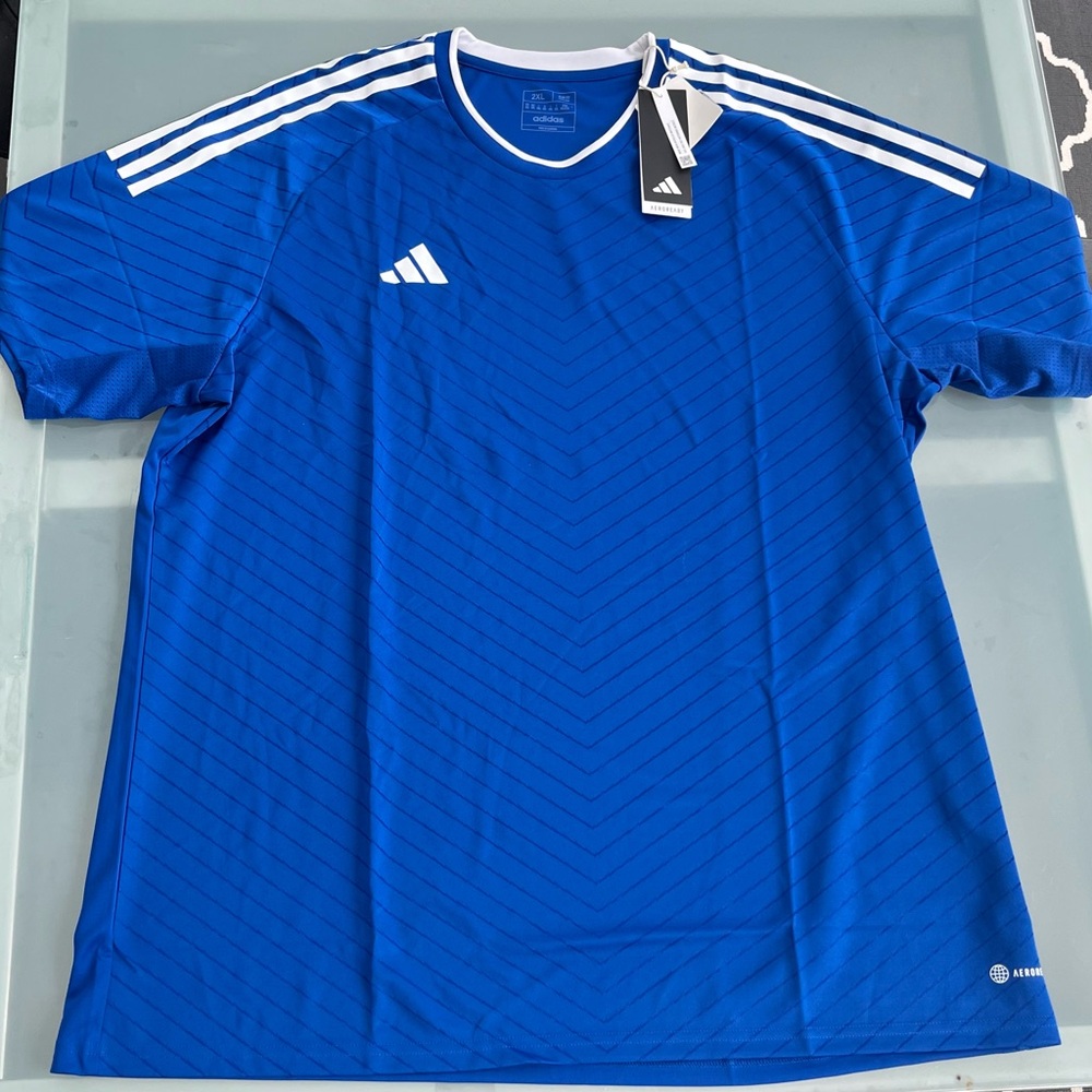 Adidas Shirt Mens 2 Extra Large Blue White Soccer Jersey Athletic